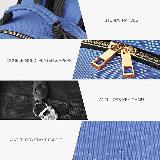 Travel Laptop Backpack for women, Work Backpack Woman with USB Charging Port, Water Resistant College Backpack, Stylish Quilted Girls Backpack Casual Daypack for 15.6 Inch Laptop, Blue