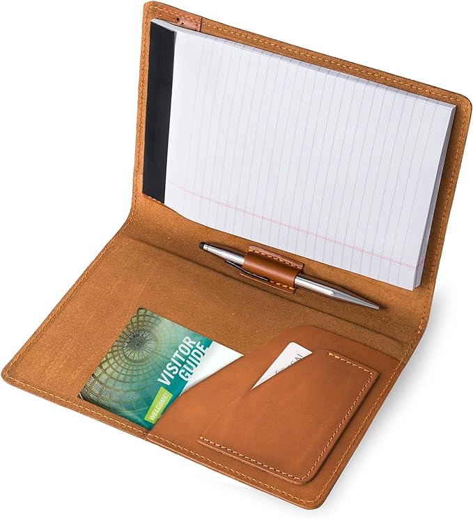 PEGAI Handmade 100% Leather Padfolio | Junior Legal Pad Folder Organizer for Business School Office Conference | Resume Interview Document Organizer Folio | Eriksen (Cognac Brown)