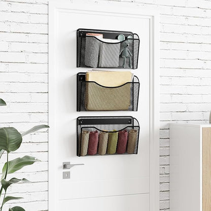 3 Pack Mesh Hanging Wall File Holders, Vertical Mounted File Holder, Wall Basket Mail Organizer for Office, Home and School