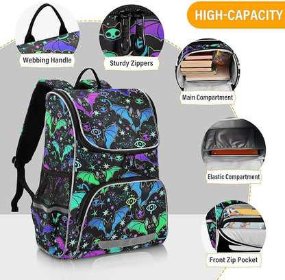 Magic Bat Backpack for Kids Boys Girls 16 Inch Backpack with Reflective Strip Elementary School Bag Removable Chest Strap