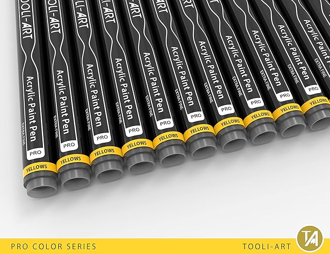 Acrylic Paint Pens 22 Yellow & Brown Tones Assorted Pro Color Series Markers Set 0.7mm Extra Fine Tip for Rock Painting, Glass, Mugs, Wood, Metal, Canvas, Projects, Non Toxic, Waterbased, Quick Drying