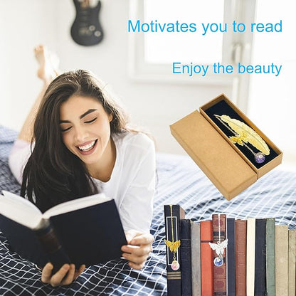 Metal Feather Butterfly Bookmark - Ideal Retirement, Birthday, and Teacher Gifts for Women, Readers, and Book Lovers (Golden.Pink White Flower)