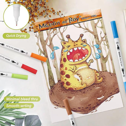 Duo Tip Brush Markers Art Pen, ZSCM 72 Colors Artist Fine Brush Tip Coloring Pens Markers for Easter Eggs Painting, Adult Coloring Books, Drawing Journaling Note Taking School Supplies