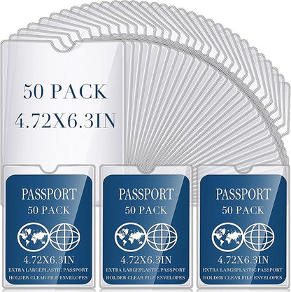 Patelai 50 Pcs 4 x 6 Passport Holder with Thumb Notch PVC Plastic Cash Budget Envelopes,clear File Envelopes Bulk,holds up to 30 Sheets, for Office Travel Storage