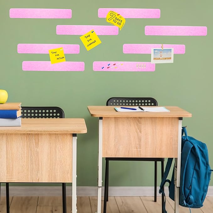8Pcs Bulletin Board Strips,Pink Felt Pin Board Bar Strips with 50 Pushpins, Self-Adhesive Felt Cork Board Strips for Wall to Display Your Notes, Photos, Schedules, Announcements