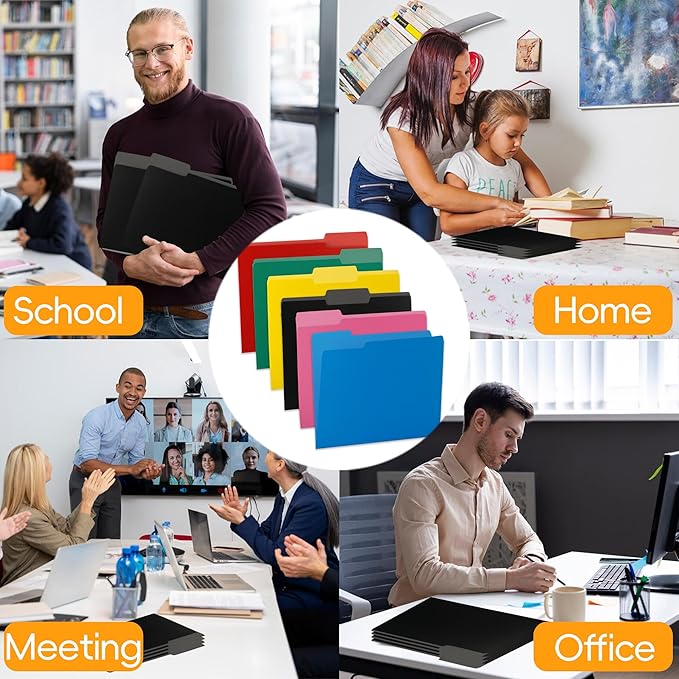 100 Packs Black File Folders,File Folders Letter Size,1/3-Cut Tabs,8.5x11 File Folders for Office,School and Home,Organizer File Folder