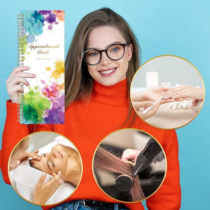 Appointment Book - Salon Appointment Book, 11.5" x 4.7", Hourly Planner, 2 Columns, Undated, 6 AM - 9 PM, Spiral Bound, 200 Pages, Colorful