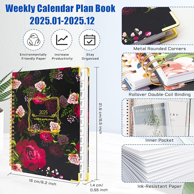 Weekly Planner 2025, Academic Year Weekly and Monthly Planner from JANUARY.2025 - DECEMBER.2025, 8.5" X 6.2", Daily Planner Notebook with Tabs for Women, Perfect Organizer