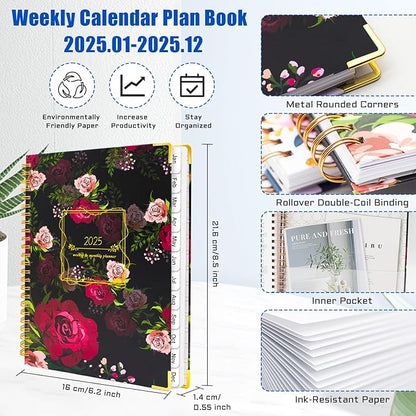 Weekly Planner 2025, Academic Year Weekly and Monthly Planner from JANUARY.2025 - DECEMBER.2025, 8.5" X 6.2", Daily Planner Notebook with Tabs for Women, Perfect Organizer