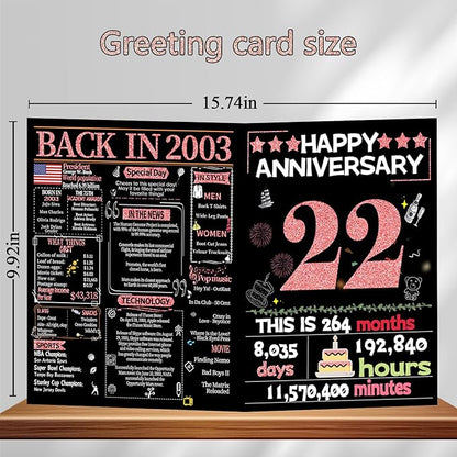 Joycard 22nd Anniversary Card for Women, Wedding Card for Wife, Sweet Marriage Decorations Gifts for Couple, Perfect for Her on Anniversary Day, Back in 2003