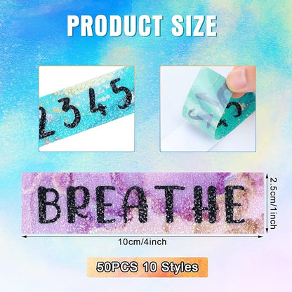 Laumoi 50 Pcs Anxiety Sensory Stickers Textured Calming Strips Tactile Rough Sensory Calm Stickers Adhesive Textured Tape Fidget Pack Anti Stress Strips for Adults(Marble Style)