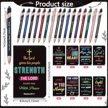 Funrous 32 Pcs Motivational Quote Pens Inspirational Notepads Mini Journal with Ballpoint Pen Small Notebooks Gift Set for Men Women Coworkers, Adult Party Favors Prizes Gift Bulk(Dark)