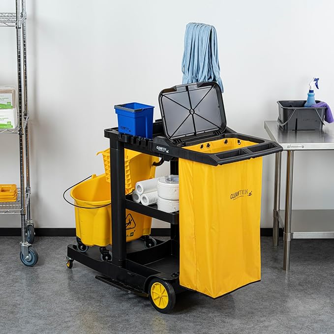 Restaurantware-Janitor CART Bag ONLY: Clean Tek Professional 16.93 x 10.63 x 29.53 Inch Janitorial Cart Bag, 1 Heavy-Duty Bag - Janitor Cart Sold Separately, Durable, Yellow Plastic Replacement Bag