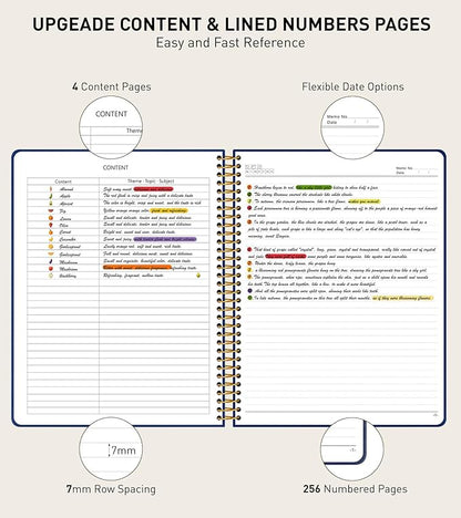 A4 Spiral Notebook Journal 8.5” x 11”, 256 Numbered Pages Hardcover Leather Journals for Women Men, Large Lined College Ruled Notebooks, 100GSM Thick Paper, Spiral Bound Journal for Work School, Navy