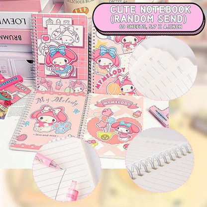 Cute School Supplies Anime Stationery Gift Set Includs Gel Pens, Journal Notebook, 50 Stickers, Pencil Case, Kawaii Stationery Set, Back to School Gift(Pink)