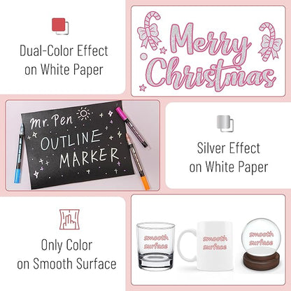 Mr. Pen- Double Line Outline Markers, 10 Colors, Self-Outline Metallic Markers, Outline Pens, Craft Pens