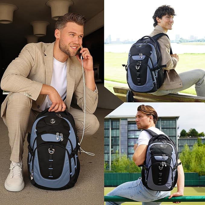 Swissdigital Design Large Business Laptop Backpack with Smart USB Charging Port Travel Backpack Fits 15.6 inches laptops (VECTOR SD803-16 Haze Blue/Black) One Nation One World