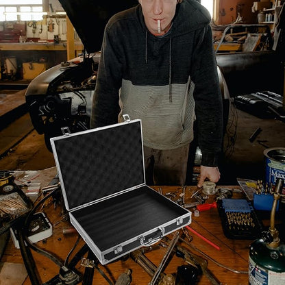 ERINGOGO Aluminum Briefcase - 11 Inch Hard Laptop Briefcases with Lock, Multifunctional Attache Case Black 37x28.5x7.5cm