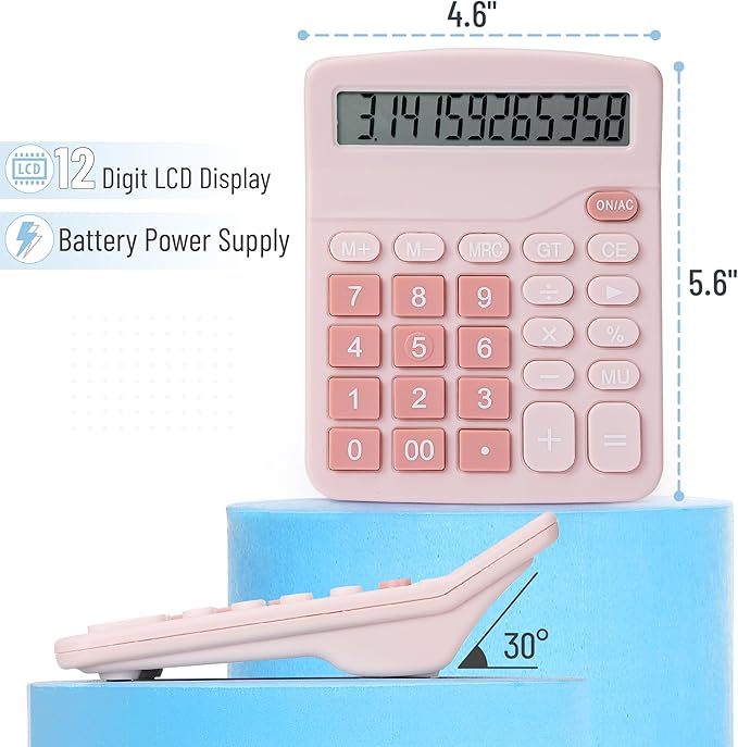 Mr. Pen- Calculator, Pink, Calculators Large Display, Standard Function Calculator, 12-Digit, Calculators Desktop, Office Calculator, Desktop Calculator, Desk Calculator Large Display, Pink Calculator