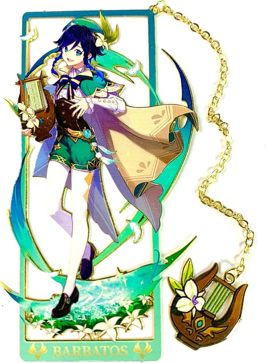 Genshin Impact Barbatos Brass Bookmarks with 3D Display Box for Women Men Sisters Friends - Ideal Birthday Gifts for Book Lovers - Zllada