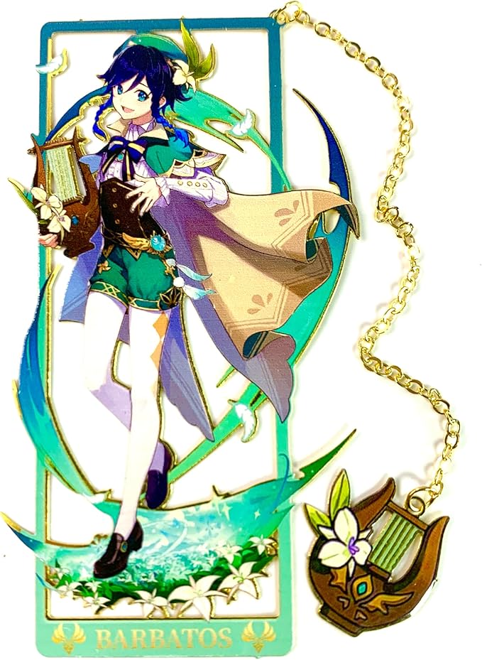 Genshin Impact Venti Brass Bookmarks with 3D Display Box for Women Men Sisters Friends - Ideal Birthday Gifts for Book Lovers - Zllada