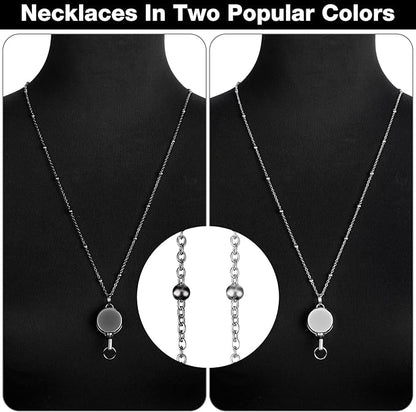 Outus 2 Pieces Badge Lanyard with ID Holders Stainless Steel Badge Holders Necklace Retractable Reel Clip Chain Water Resistant Name(Gray, Silver)