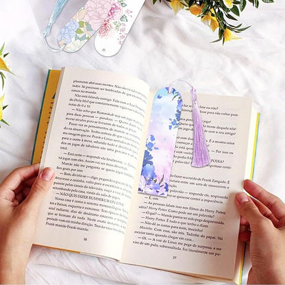 Sublimation Bookmark Blank Double Sided - 50Pcs Metal Bookmark Blanks Bulk + 50 Colors Bookmark Tassels, Bookmark Making Kit, for DIY Bookmarks, Book Lovers, Crafts, Reading Gifts