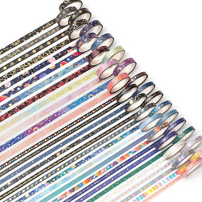 YUBX Skinny Galaxy Washi Tape Set 30 Rolls Gold Foil Decorative Starry Space Masking Tapes for Arts, DIY Crafts, Journals, Planners, Scrapbook, Wrapping