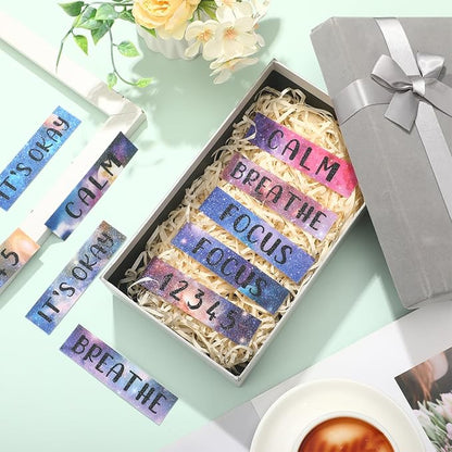 Laumoi 50 Pcs Anxiety Sensory Stickers Textured Calming Strips Tactile Rough Sensory Calm Stickers Adhesive Textured Tape Fidget Pack Anti Stress Strips for Adults(Starry Sky Style)