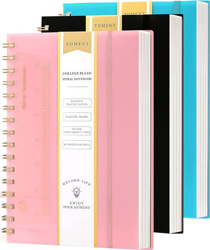 Yoment 3 Pack Spiral Notebook College Ruled A5 Spiral Bound Journal 160 Pages Thick Paper Plastic Hardcover Spiral Notebook 5x7 Wire Bound Notebooks for Note Taking School Office Supplies, 3 Color