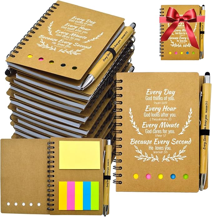 100 Pcs Bulk Christian Gifts Prayer Journal for Woman - 50 Set Religious Notepad with Christian Pen - Bible Notebook - Church Gifts for Mother's Day, Bible Study, and Family Devotions ( Brown )