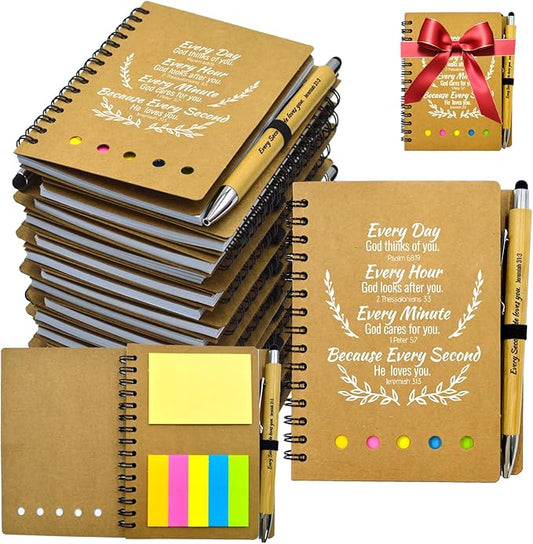 100 Pcs Bulk Christian Gifts Prayer Journal for Woman - 50 Set Religious Notepad with Christian Pen - Bible Notebook - Church Gifts for Mother's Day, Bible Study, and Family Devotions ( Brown )
