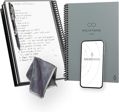 Rocketbook New Core Reusable Spiral Notebook, Executive Size 6x8.8, Gray - Lined Pages, App-Connected, Erasable, Durable Cover, Ideal for School, Work, and Creative Projects (Pack of 1)