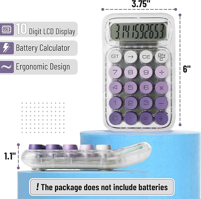 Mr. Pen- Mechanical Switch Calculator, 10 Digits, Purple Calculator, Transparent Body, Large LCD Display, Big Buttons Mechanical Calculator Desktop Calculator, Cute Calculator, Aesthetic Calculator