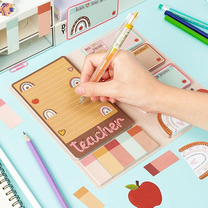 Boho Themed Teacher Sticky Notes Set, 550 Sheets, Thank You for Helping Me Grow Self-Stick Note Pads Teacher Appreciation Gift Writing Memo Pads Page Marker Back to School Supplies (Brown)