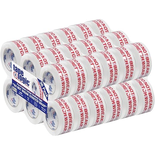 Aviditi Tape Logic 2 Inch x 110 Yard 2.2 Mil Red/White, Heavy Duty Packing Tape, "Do Not Break Stretch Wrap" 36 Pack, Perfect for Packing, Shipping, Moving, Home and Office