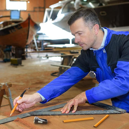 14 Pcs Carpenter Pencils, 7 Inches Flat Octagonal Hard Black Woodworking Construction Pencils Heavy Duty with Pencil Sharpener and Retractable Pencil Holder for Contractor Carpentry (Yellow)