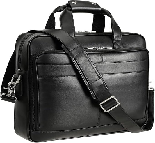 Polare Full Grain Leather 16.5'' Laptop Bag Briefcase for Men Business Messenger Work Bag Fits 15.6'' Laptop