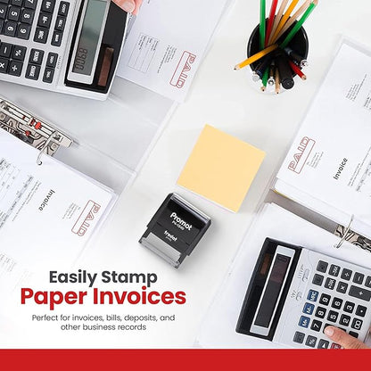 Promot Paid Self Inking Rubber Stamp - Refillable Paid Stamper - Business, Bookkeeping, Ordering, Accounting, Work, Office Stamps - Red Ink