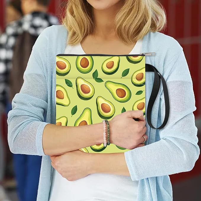 CRASPIRE Avocado Book Sleeve Fruit Book Protector Green Book Covers for Paperbacks Washable Fabric Cloth Book Cover with Zipper and Extra Sleeve Pocket for Book Lovers Classmate Gifts
