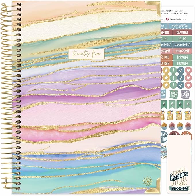bloom daily planners 2025 Planner HARDCOVER (8.5" x 11") Calendar Year Day Planner (January 2025 - December 2025) - Appointment Goal Organizer - Monthly & Weekly Inspirational Agenda Book - Watercolor Waves
