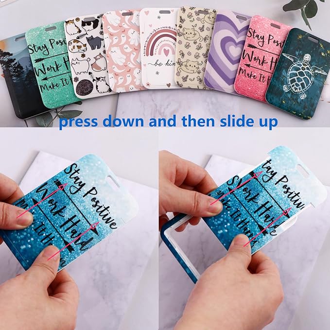 Blue Positive Badge Holder Lanyard & Retractable Badge Reel Lanyard for ID Badges Cute Key Lanyard for Women Men Teachers Staff Aesthetic Work & School Lanyard ID Holder Cruise Lanyard(Quote)