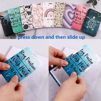 Pink ID Badge Holder Lanyard & Retractable Badge Reel Positive Lanyard for ID Badges Cute Key Lanyard for Women Girls Teachers Aesthetic Work & School Lanyard ID Holder Cruise Lanyard(Quote)