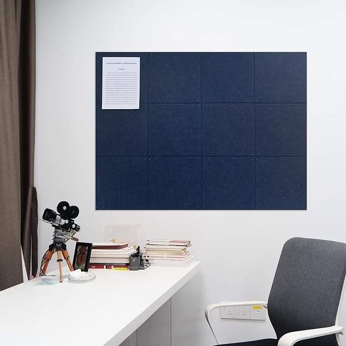 Large Felt Bulletin Board(48" x 36"),Cork Board Alternative,12 Pack Felt Wall Tiles with Safe Removable Adhesive Tabs,Notice Pin Board/Message Board/Vision Board for Office, School & Home