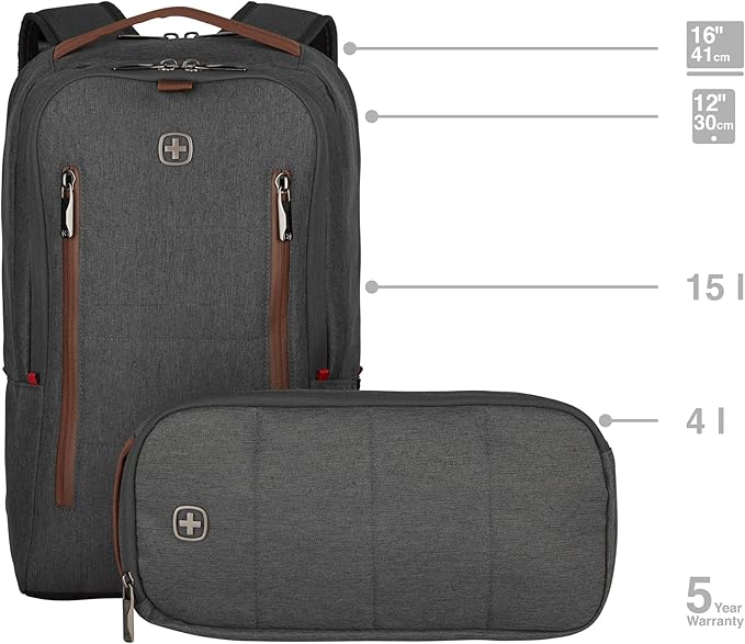 Wenger City Upgrade Laptop Backpack with Cross Body Day Bag 40.64 cm 16 Inches Grey
