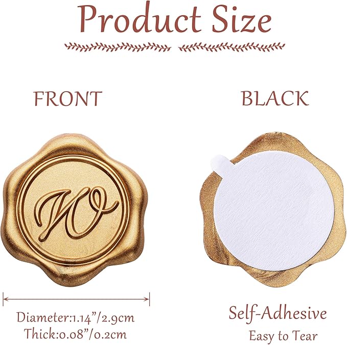 Yoption Initial W Wax Seal Stickers, 100 Pack Antique Gold Self Adhesive Letter Envelope Seal Stickers for Wedding Party Birthday Christmas (W)