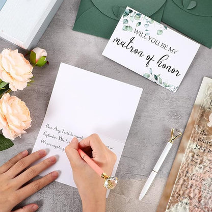 Spakon 16 Pcs Will You Be My Bridesmaid Cards with Envelopes Watercolor Greenery Floral Bridal Proposal Maid of Honor Matron of Honor Invited Favor for Bridal Shower Wedding (Eucalyptus)