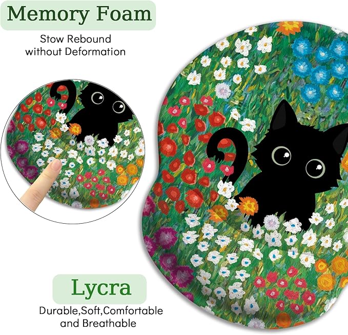 Black Cat Mouse Pad, Ergonomic Mouse Pad with Wrist Rest, Gaming Mouse Pad Wrist Support with Non-Slip Pain Relief PU Base, Funny Mouse Pads for Desk Work, Cute Office Desk Accessories Decor