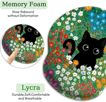 Black Cat Mouse Pad, Ergonomic Mouse Pad with Wrist Rest, Gaming Mouse Pad Wrist Support with Non-Slip Pain Relief PU Base, Funny Mouse Pads for Desk Work, Cute Office Desk Accessories Decor