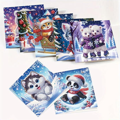 Tontut 8pcs Diamond Art Painting Greeting Card, Bear, Dog, Cat Animals 5D DIY Special Shape Diamond Painting Christmas Birthday Greeting Card Creative Gifts